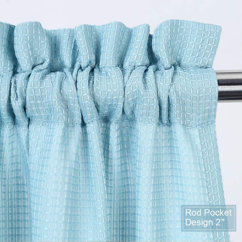 NANAN Tier Curtains,Waffle Weave Textured Tailored Short Curtains for Bathroom Waterproof Window Covering Kitchen Cafe Curtains - 30" x 24", Dusty Blue, Set of 2 - Image 3